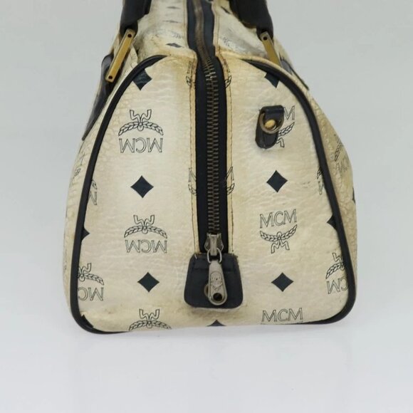 MCM Logogram Vicetos Hand Bag PVC Leather 2way White Gold Auth BA2592 - Picture 6 of 16